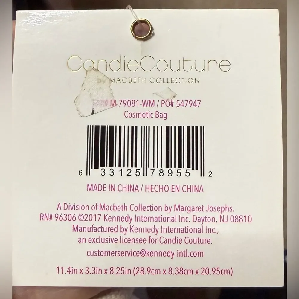 NWT Candie Couture by Macbeth Collection Cosmetic Bag with charm zipper pull